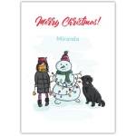 Merry Christmas Dog And Snowman Greeting Card
