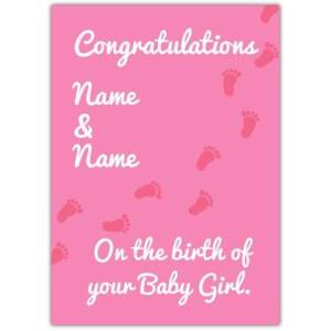 Footprints Pink New Baby Card