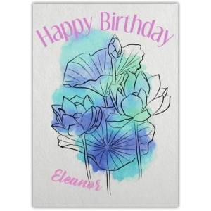 Aqua Watercolour Floral Happy Birthday Card