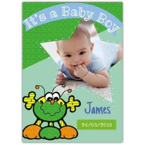 It's A Baby Boy Green Hug Star Photo Card