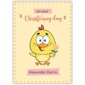 Christening Day Yellow Bird With Flower  Card