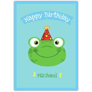 Happy Birthday Frog Party Hat Card