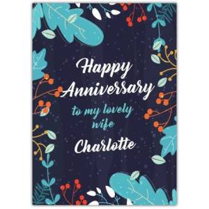 Happy Anniversary Dark Blue Leaf Desgin  Card