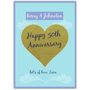 Anniversary Golden 50th Heart Greeting Card