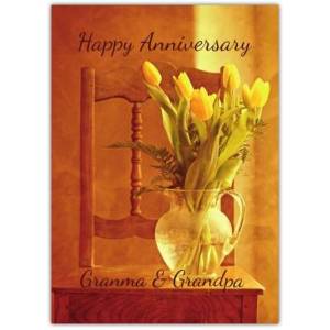 Anniversary Vintage Chair Tulips Greeting Card