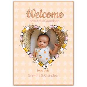 Baby Welcome Furry Friends Heart Photo Greeting Card