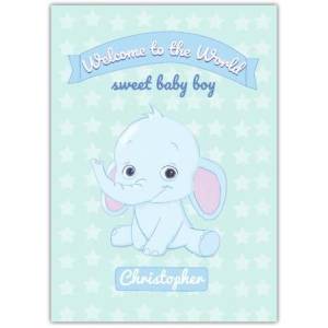 Baby Welcome Blue Elephant Greeting Card