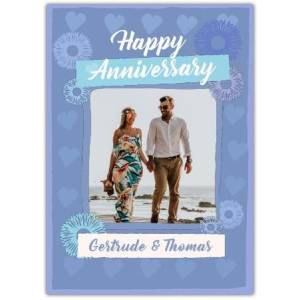 Anniversary Blue Photo Upload Greeting Card