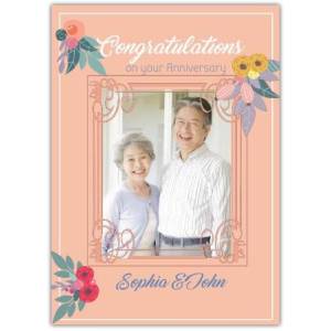 Anniversary Photo Flowers Orange Greeting Card