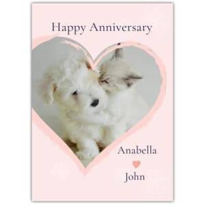 Anniversary Kitten Puppy Heart Greeting Card