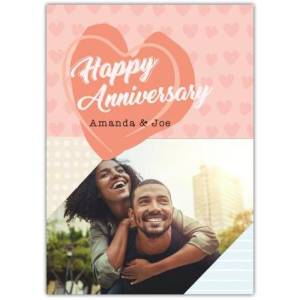 Anniversary Photo Upload Pink Hearts Greeting Card