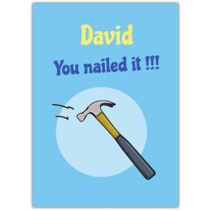 Nailed It Hammer Blue Greeting Card