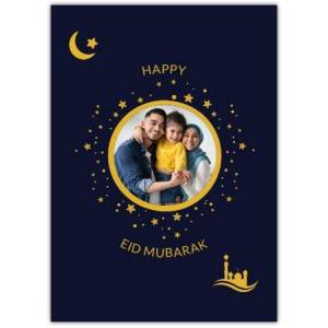 Eid Mubarak Moon & Stars Photo Upload Greeting Card