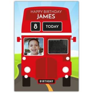 Red Bus Any Age & Photo Birthday Card