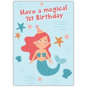 Magical Mermaid 1st Birthday Card