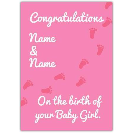 Footprints Pink New Baby Card