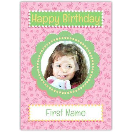 Photo Pink Happy Birthday Card