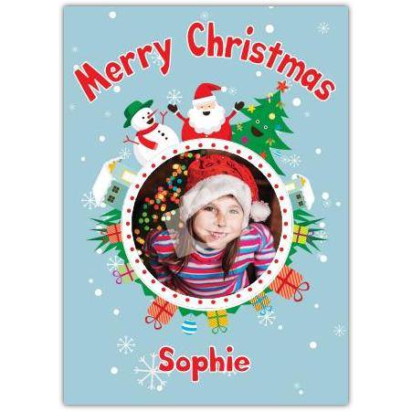 Snow Man Santa Tree Photo Merry Christmas Card