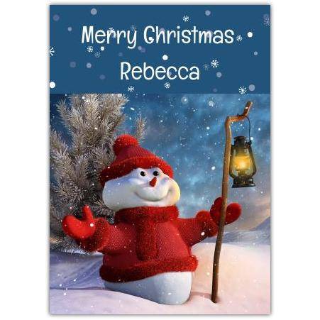 Merry Christmas Snowman And Lantern Card