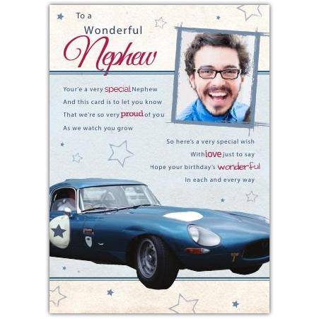 Wonderful Nephew Sports Car Birthday Card