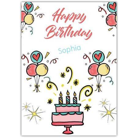 Happy Birthday Cake Streamers And Balloons  Card