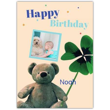 Happy Birthday Teddy Holding Shamrock Card