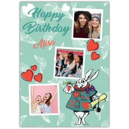 Happy Birthday The White Rabbit With Red Hearts Card