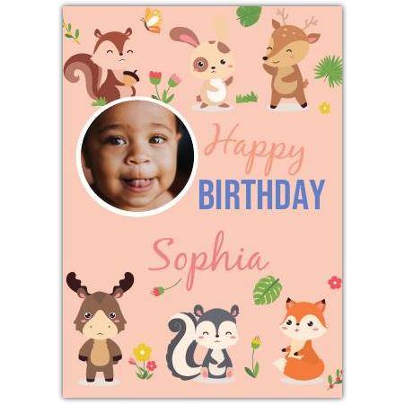 Happy Birthday Cute Animals Pink Card