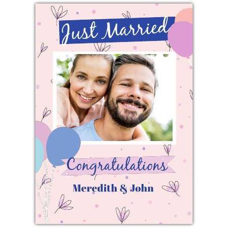 Just Married Congratulations Ballons And Photo In Square Box Card