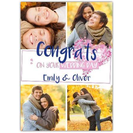 Congrats On Your Wedding Day Four Photos Heart Card