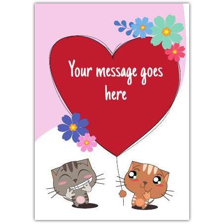 Cute Cats Floral Heart Card