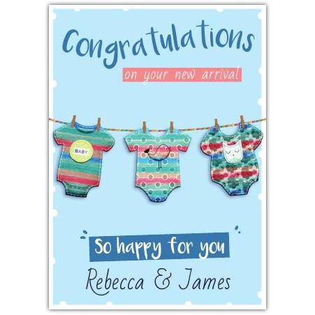 Congratulations So Happy For You Clothes Line Blue Card