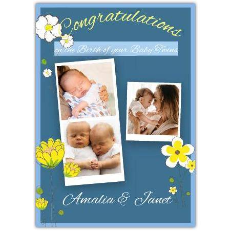 Three-photo Congratulations Floral Twins Card