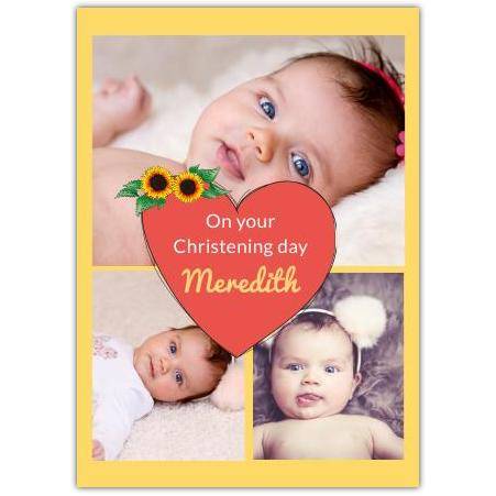 Christening Day Heart With Sunflowers  Card