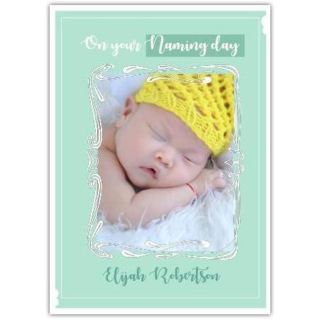 New Baby Boy Green Background White Frame  Card