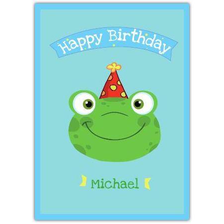 Happy Birthday Frog Party Hat Card