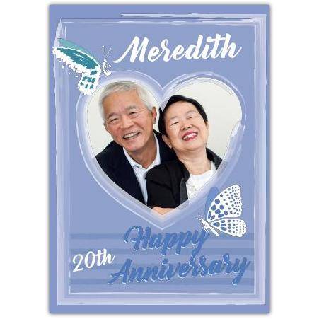 Happy Anniversary Purple Butterflies Heart Frame Card