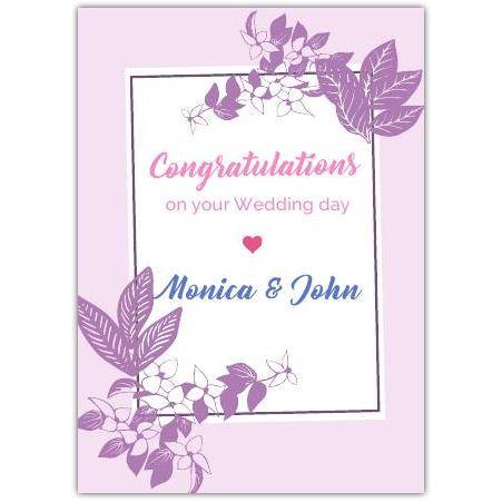 Congratulations On Your Wedding Purple Frame With Flowers Card