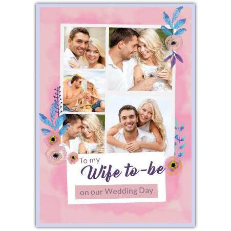 Wedding Day Pink Flowers Photo Uploads Card