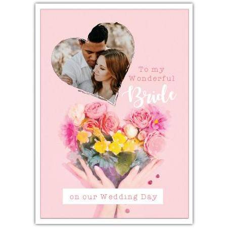 Wedding Day Photo Pink Hearts Greeting Card