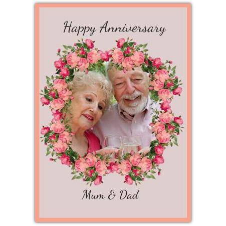 Anniversary Photo Floral Border Greeting Card