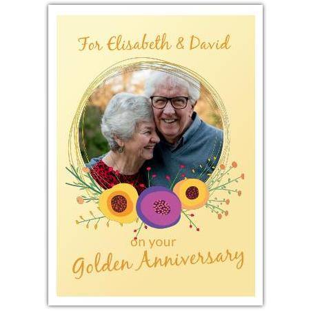 Anniversary Golden Photo Flowers Greeting Card