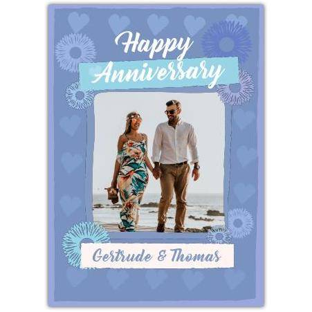 Anniversary Blue Photo Upload Greeting Card