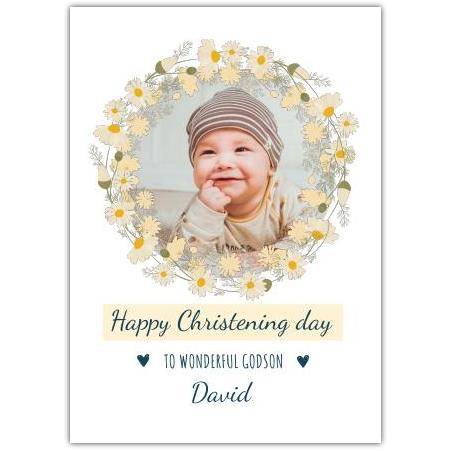 Christening Flower Wreath Yellow Greeting Card