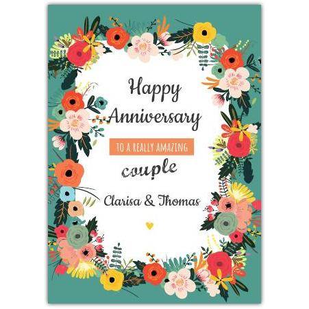 Anniversary Flower Border Greeting Card