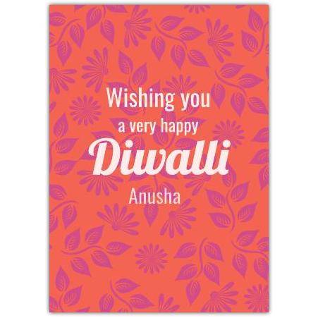 Happy Diwali Orange Pink Flowers Greeting Card