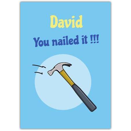 Nailed It Hammer Blue Greeting Card