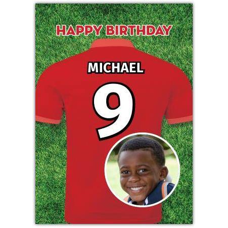 Red Photo Upload Football Birthday Card