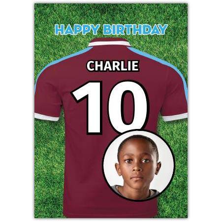 Purple/Blue Photo Upload Football Birthday Card