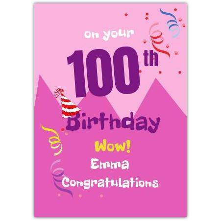 Pink 100th Birthday Card